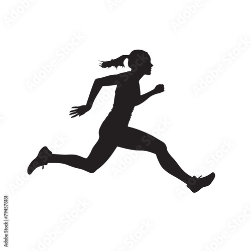 Vector silhouette of a female athlete running. Flat cutout icon of a sports person