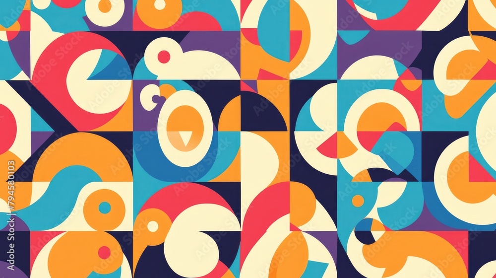 This vibrant abstract geometric pattern is bursting with color and seamlessly repeats making it perfect for backgrounds Its decorative charm lends itself well to wallpapers pattern fills web This vibrant abstract geometric pattern is bursting with color and seamlessly repeats making it perfect for backgrounds Its decorative charm lends itself well to wallpapers pattern fills web