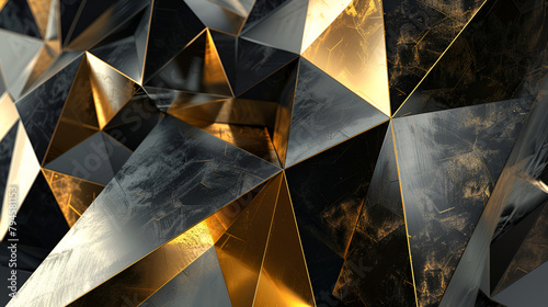 fondo abstracto dorado con negro y plata formas geometricas en 3d en tercera dimensión elegancia plantilla para diseño con espacio para copiar creatividad y arte futurista photo