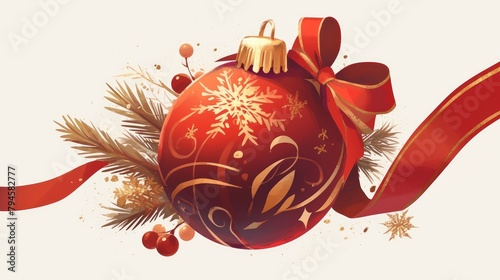 2d illustration of a Christmas ball icon in line style set against a crisp white background
