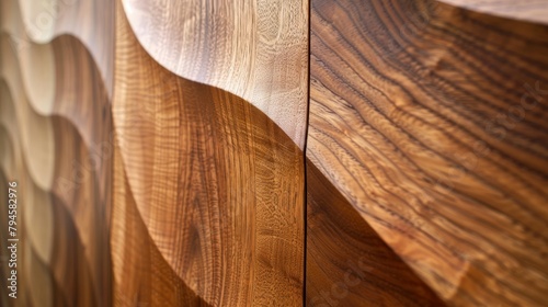 Elegant close-up of luxury wood textures on contemporary cabinet doors, set in a market environment
