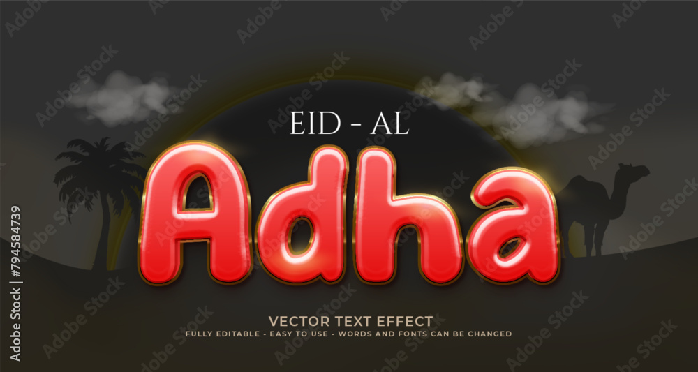 Eid Al-adha text effect with red gold style