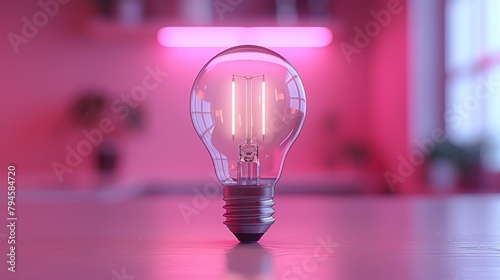 A single light bulb glows warmly against a vibrant pink neon background, symbolizing creativity and ideas.