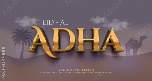 Eid Al-adha text effect with 3d gold style