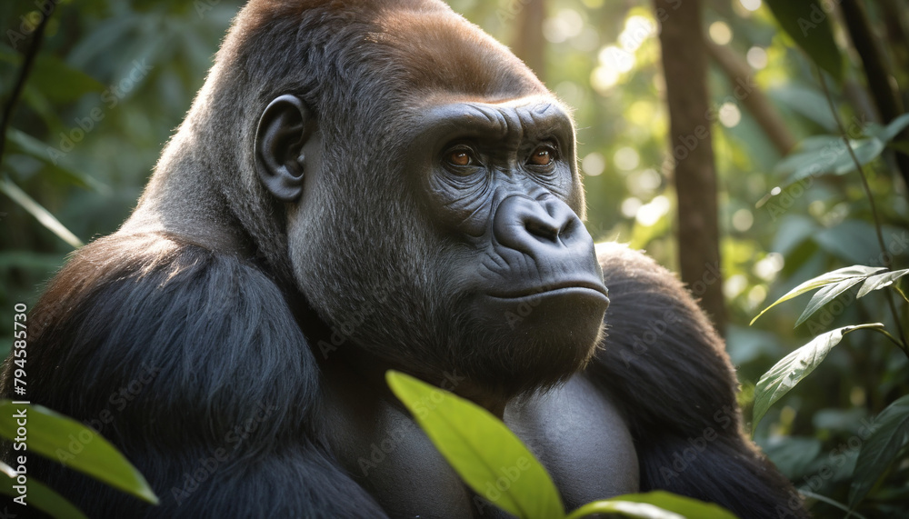 Obraz premium Pensive Gorilla in Lush Greenery