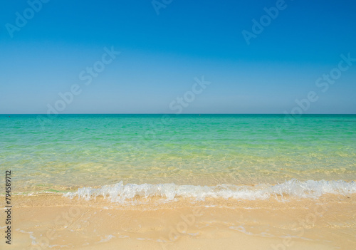 Horizon Landscape summer season panorama front view point tropical sea beach white sand clean and blue sky background calm nature ocean beautiful wave water travel at Sai Kaew Beach thailand holiday