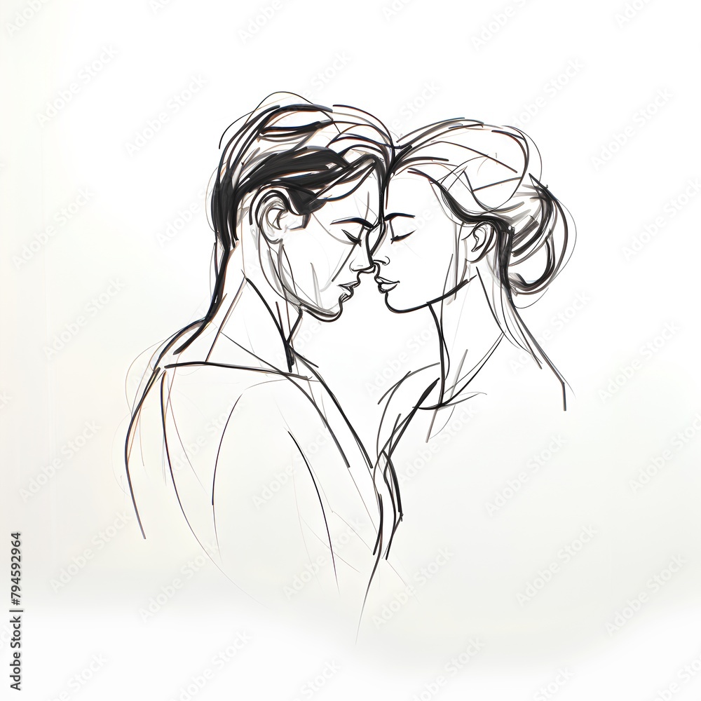 Hand drawn portrait of a couple in love, sketch for your design Hand drawn portrait of a couple in love, sketch for your design