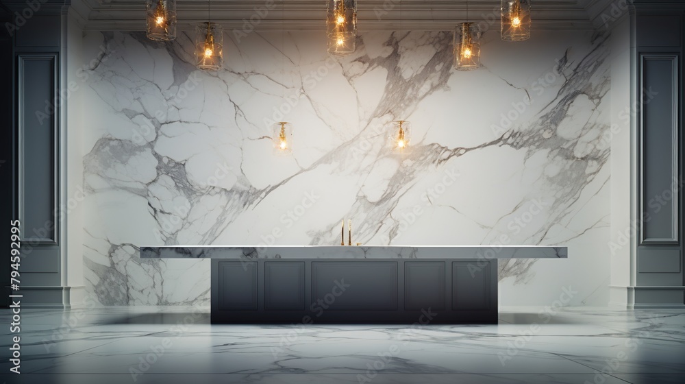 Empty kitchen room with luxury marbles texture and lighting decoration Empty kitchen room with luxury marbles texture and lighting decoration