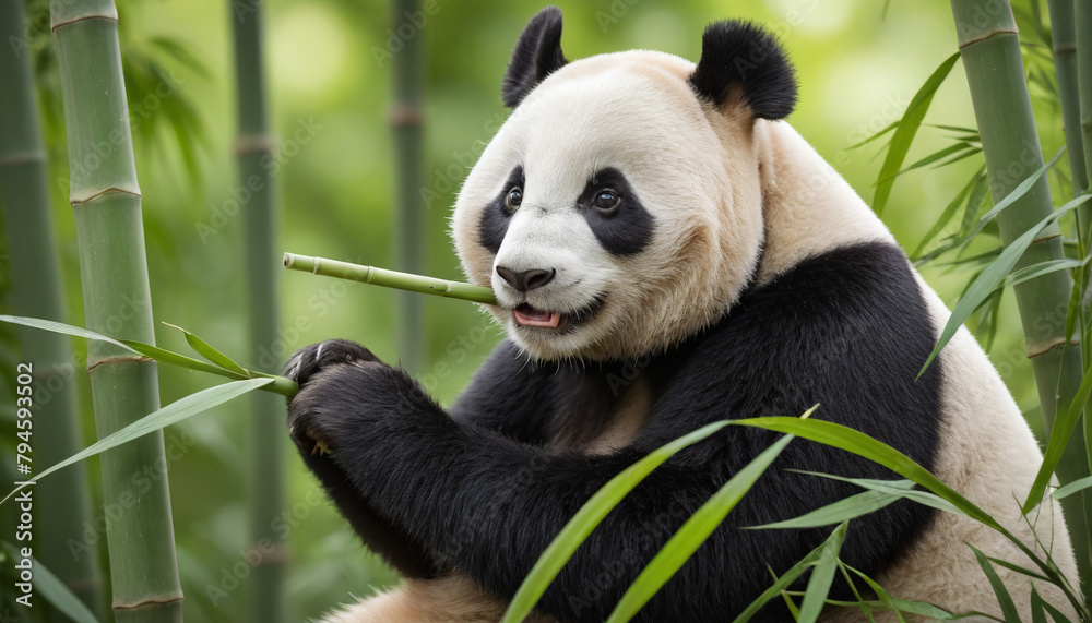 Obraz premium Giant Panda Munching Bamboo