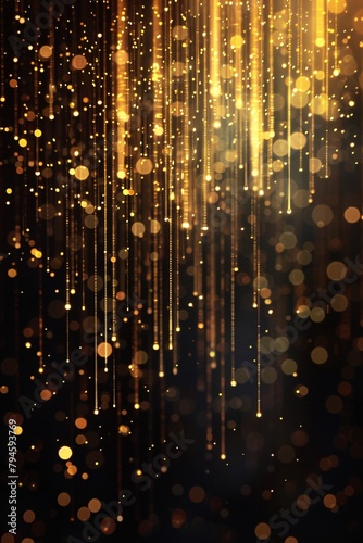 Abstract glowing gold vertical lines on a dark background with a luxurious lighting effect  enhanced by sparkles  ideal for elegant design use