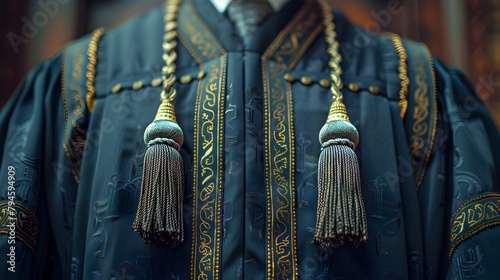 Close up of Ornate Tassels on Judicial Robe Symbolizing Dignity and Significance of Legal Ceremony