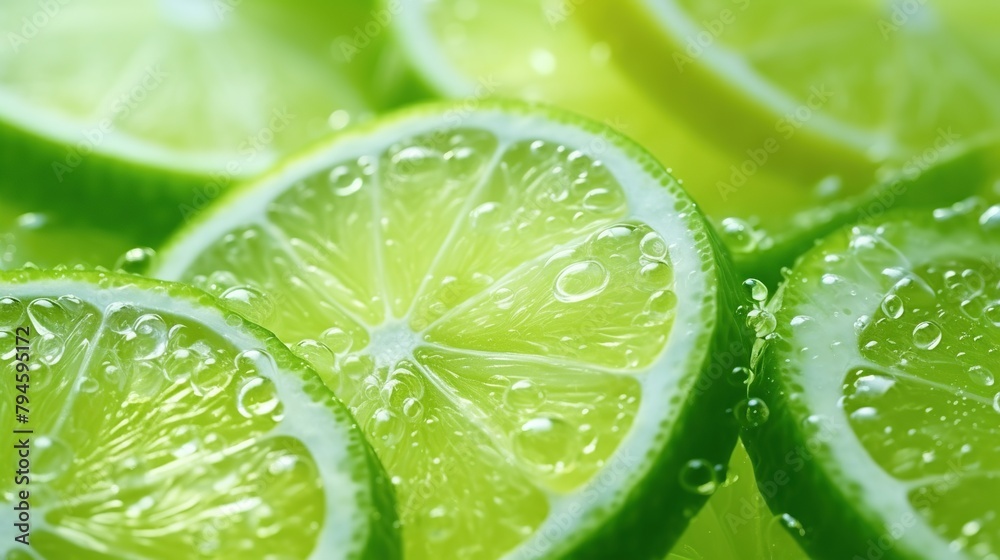 Slices of fresh green lime with fizzy sparkling water juice. Lime fruits cut texture pattern. Slices of fresh green lime with fizzy sparkling water juice. Lime fruits cut texture pattern.