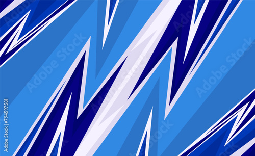 Abstract blue background design, sports theme with sharp geometric lines, suitable for car warp designs, jerseys, banners, posters