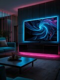 Smart tv in modern living room, 3d render. Generative ai.