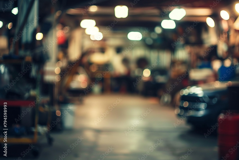 blurred scene of crowded Garage