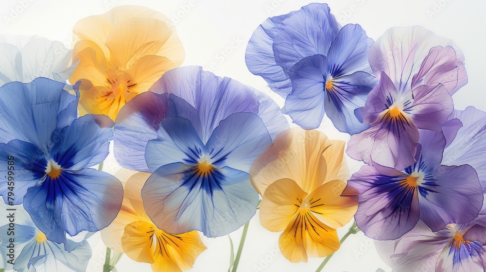 Close up image of pansies on a white background Close up image of pansies on a white background