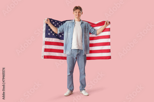 Young man with flag of USA ...