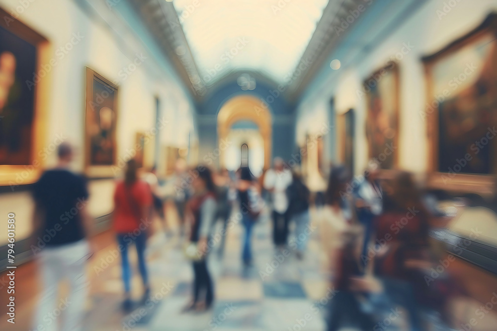 blurred scene of crowded Museum