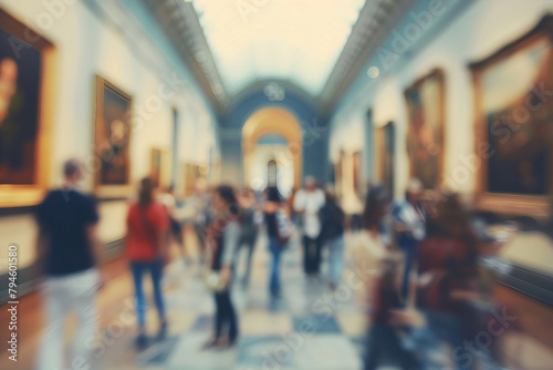 blurred scene of crowded Museum