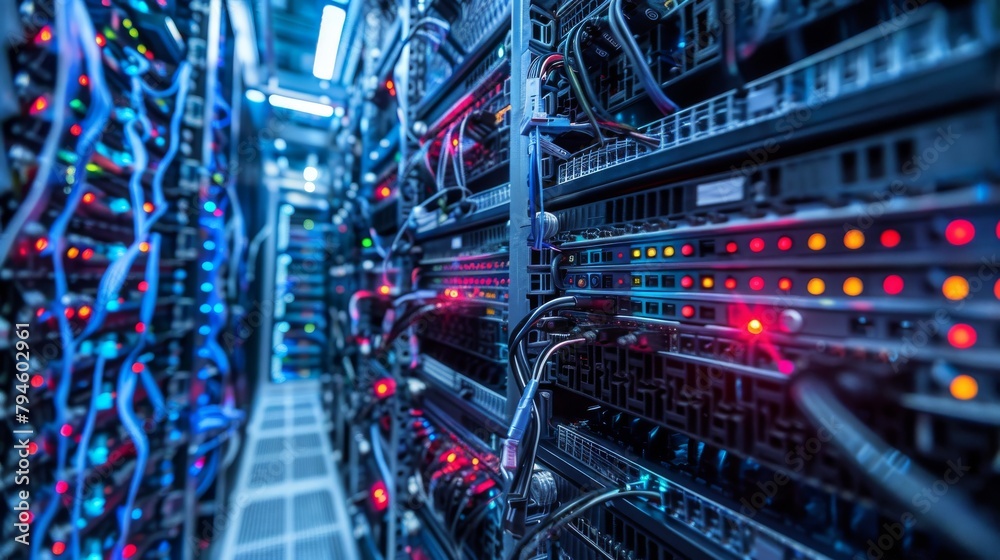 IT professionals install and test new server hardware in a data center, ensuring connectivity
