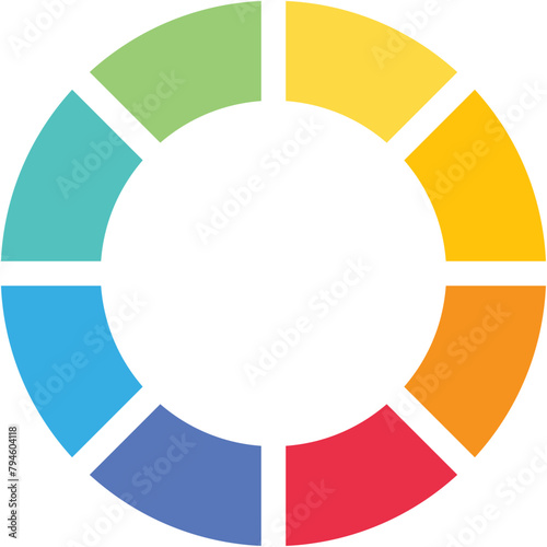 Separate doughnut graph pie charts icon with 8 colourful parts. Morden flat design vector illustration circular diagram infographic for web banner logo button app ui ux isolated on white background