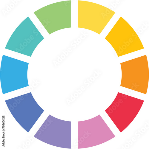 Separate doughnut graph pie charts icon with 10 colourful parts. Morden flat design vector illustration circular diagram infographic for web banner logo button app ui ux isolated on white background