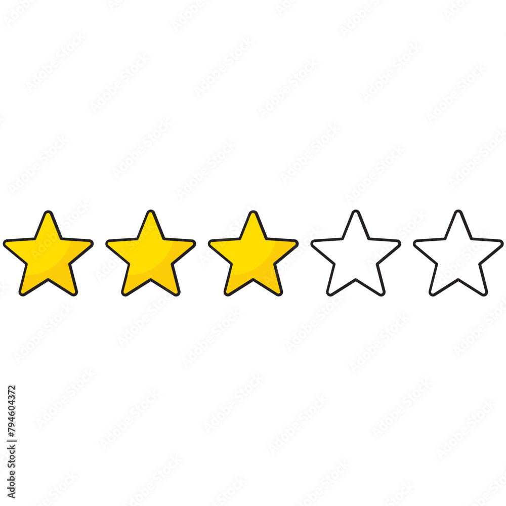Outline stroke 3 stars rating icon, simple graphic classify average quality review flat design interface illustration elements for app ui ux web banner button vector isolated on white background Outline stroke 3 stars rating icon, simple graphic classify average quality review flat design interface illustration elements for app ui ux web banner button vector isolated on white background