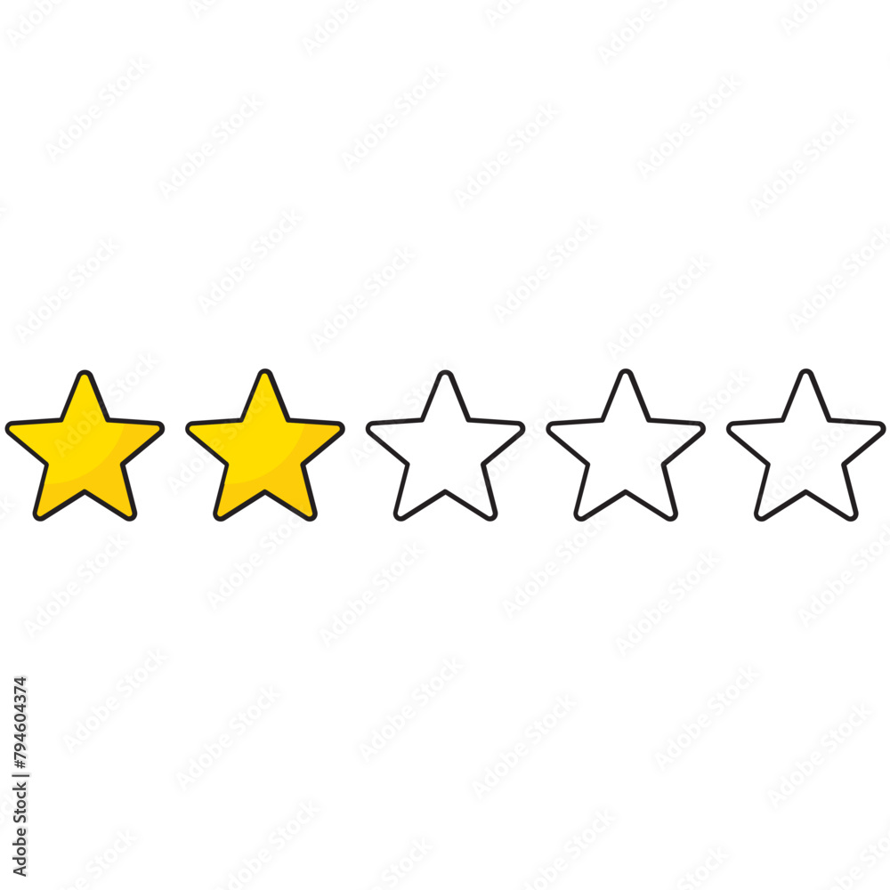 Outline stroke 2 stars rating icon, simple graphic classify low quality review flat design interface illustration elements for app ui ux web banner button vector isolated on white background Outline stroke 2 stars rating icon, simple graphic classify low quality review flat design interface illustration elements for app ui ux web banner button vector isolated on white background