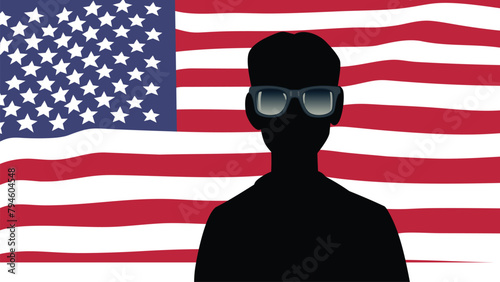 Unrecognizable Person from the American Secret Services Vector Illustration. Undercover agent man being in an undercover mission 
