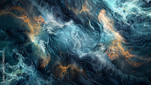 An abstract interpretation of the ocean's depths, where swirling colors and textures mimic the unseen world beneath the waves photo