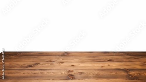 a polished wooden surface, whether it's a shelf, desk, display, or board, showcased in a pristine front view against a minimalist white backdrop. photo