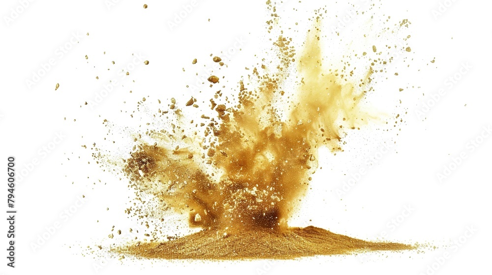Gold Powder Dust Explosion Splash Isolated on White Background - Holi ...
