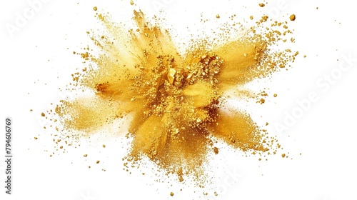 Gold Powder Dust Explosion Splash Isolated on White Background - Holi Paint
