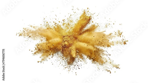 Gold Powder Dust Explosion Splash Isolated on White Background - Holi Paint 