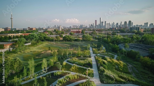 An urban planner designs sustainable city landscapes, focusing on green infrastructure