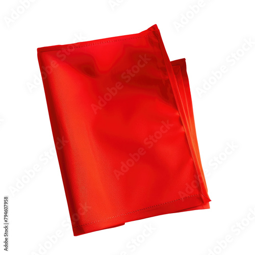 An eye catching top view image of a red kitchen napkin elegantly placed on a table perfectly folded for a mockup with ample space for text Captured in a minimalistic flat lay style this hig