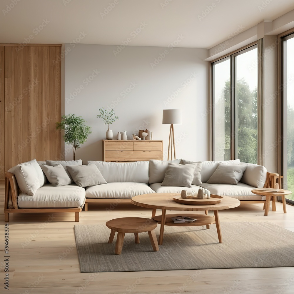 Fototapeta premium Mockup poster frame in minimalist modern interior background, 3d render. Frame poster mockup in Boho style interior 3d rendering,