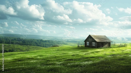Isolated home on a picturesque grassy field © 2rogan