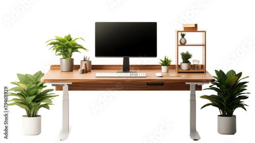 Convenient solution for alternating between sitting and standing during work hours. Isolated ON PNG OR Transparent Background OR White Background.