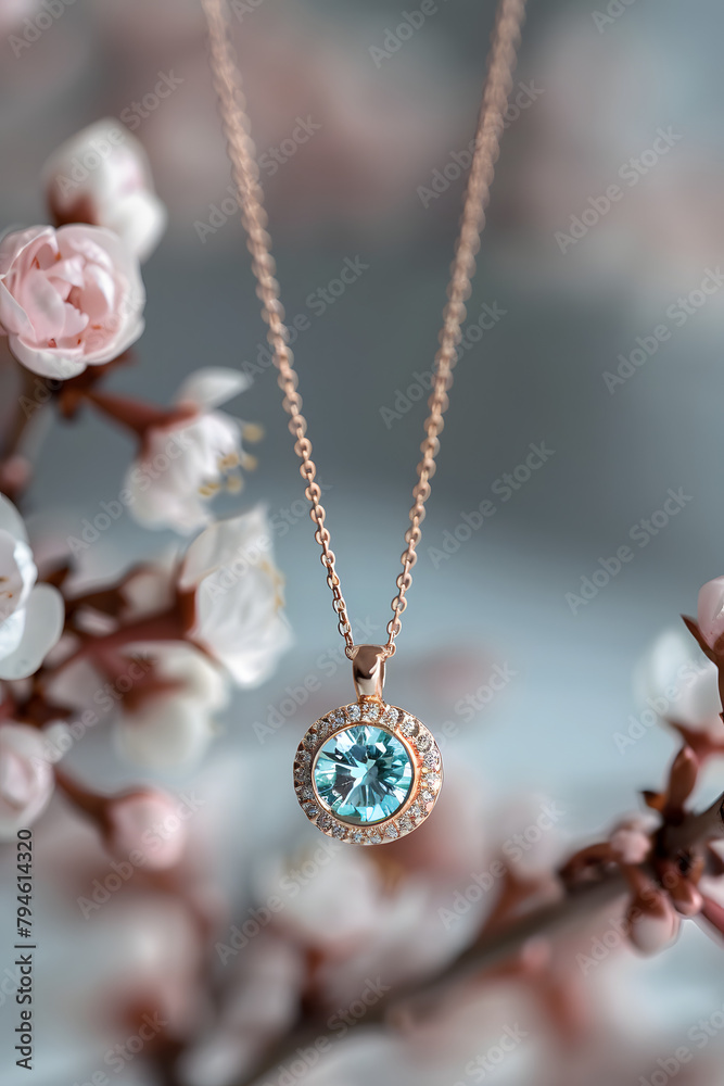 Fototapeta premium minimalist rose gold necklace with blue topaz