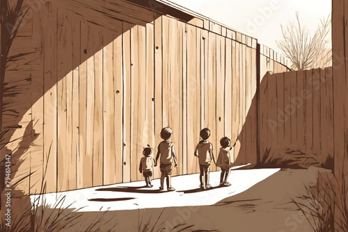 illustration of small children playing outside the walls of the house