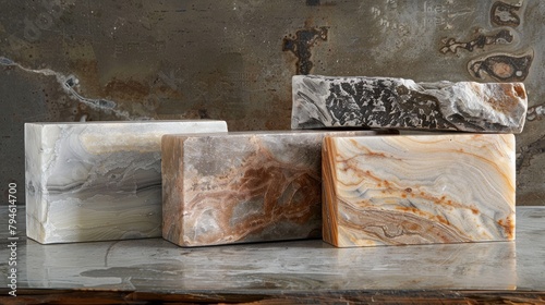 Soft-hued soapstone sculpted into rectangular shapes, displaying the versatility and artistic potential of this exquisite natural material.