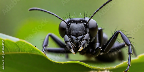 A Polyrhachis queenslandica ant prepares to enter its arboreal nest.; Garradunga, Australia, 8k wallpaper photo