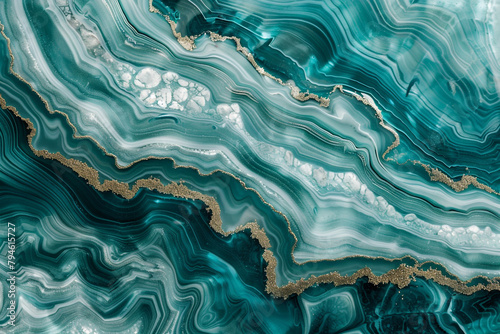 Teal alcohol ink waves, blending the beauty of marble and agate in ultra high definition
