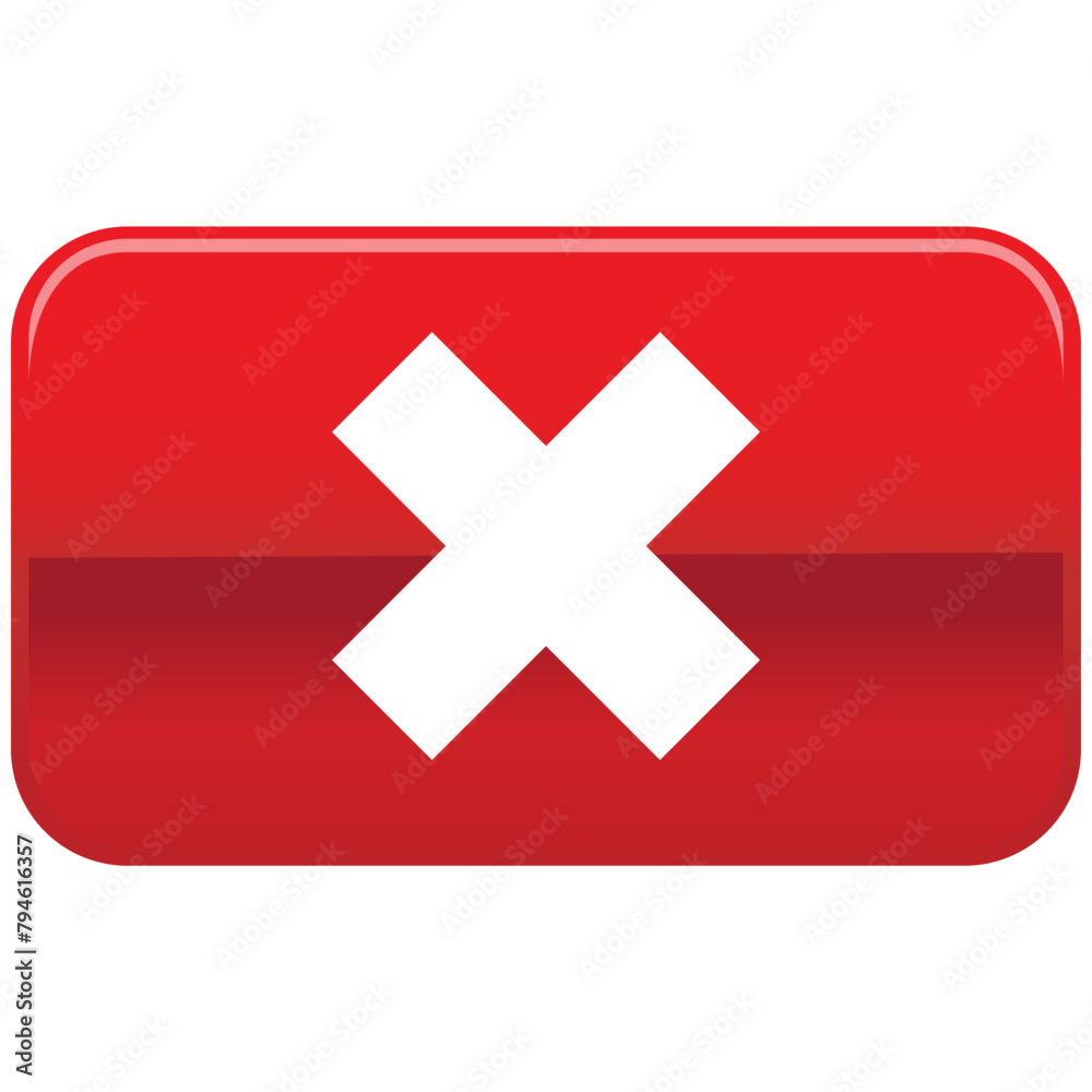 Red cross mark icon in rectangle shape, simple control panel flat design vector pictogram, infographic interface elements for app web button ui ux isolated on white background Red cross mark icon in rectangle shape, simple control panel flat design vector pictogram, infographic interface elements for app web button ui ux isolated on white background