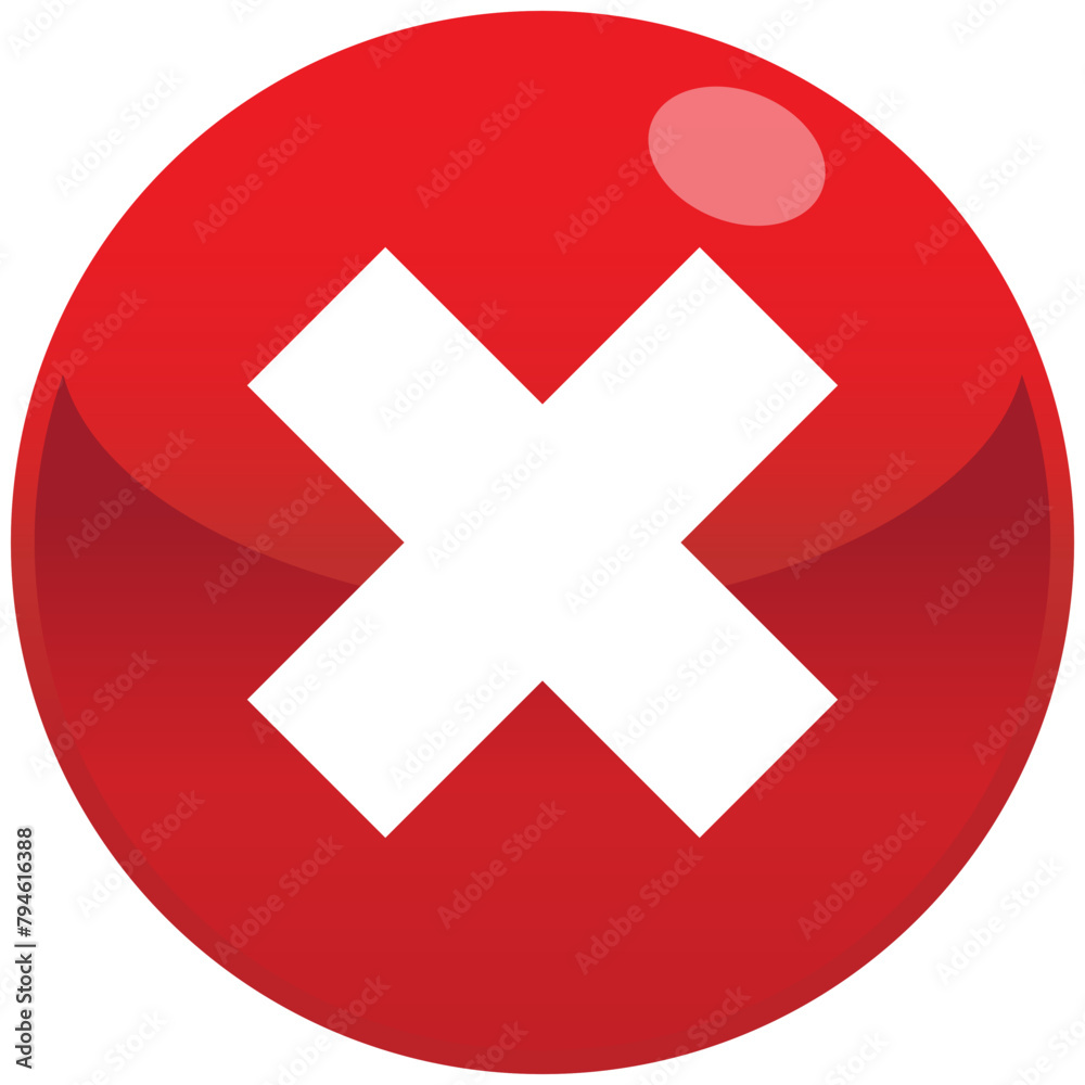 Red cross mark icon in round shape, simple control panel flat design vector pictogram, infographic interface elements for app web button ui ux isolated on white background Red cross mark icon in round shape, simple control panel flat design vector pictogram, infographic interface elements for app web button ui ux isolated on white background