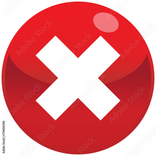 Red cross mark icon in round shape, simple control panel flat design vector pictogram, infographic interface elements for app web button ui ux isolated on white background