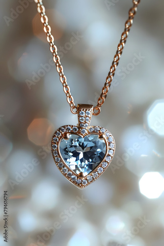 minimalist rose gold necklace with blue topaz