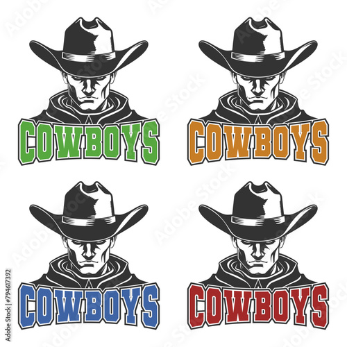 Cowboys Illustration Clip Art Design Shape. Western Silhouette Icon Vector. photo