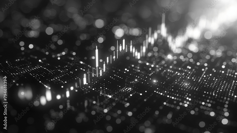 Widescreen abstract financial chart with uptrend line graph and ...